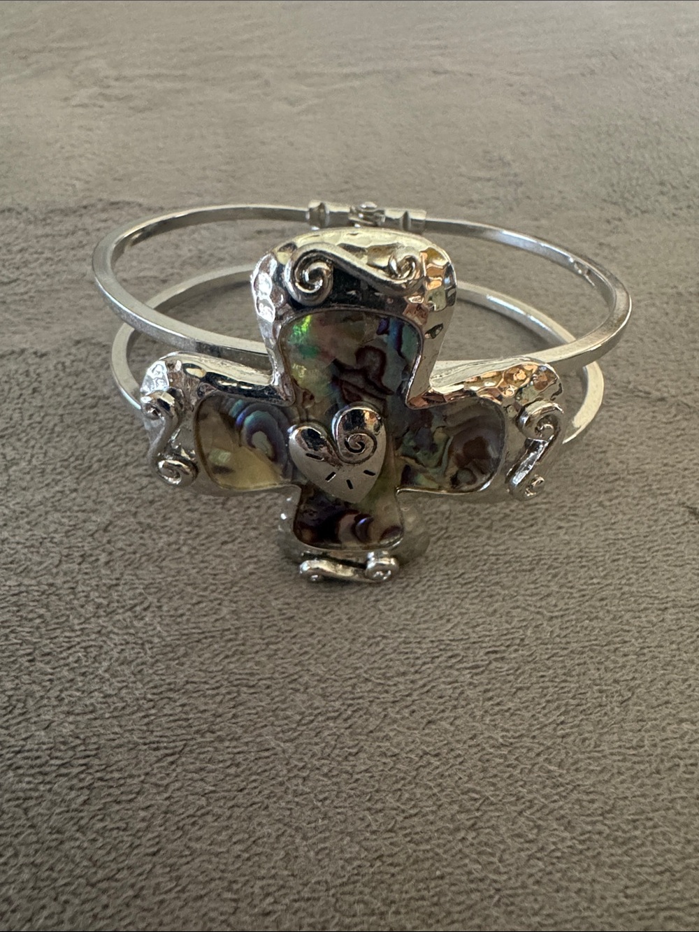 Abalone Cross Silver-Tone Cuff Bracelet
